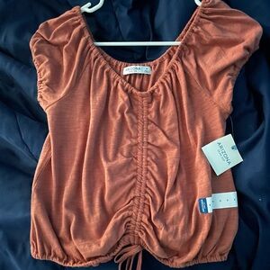 Ruched Front Tie Adjustable Chutney Orange Red Soft Crop Top Arizona